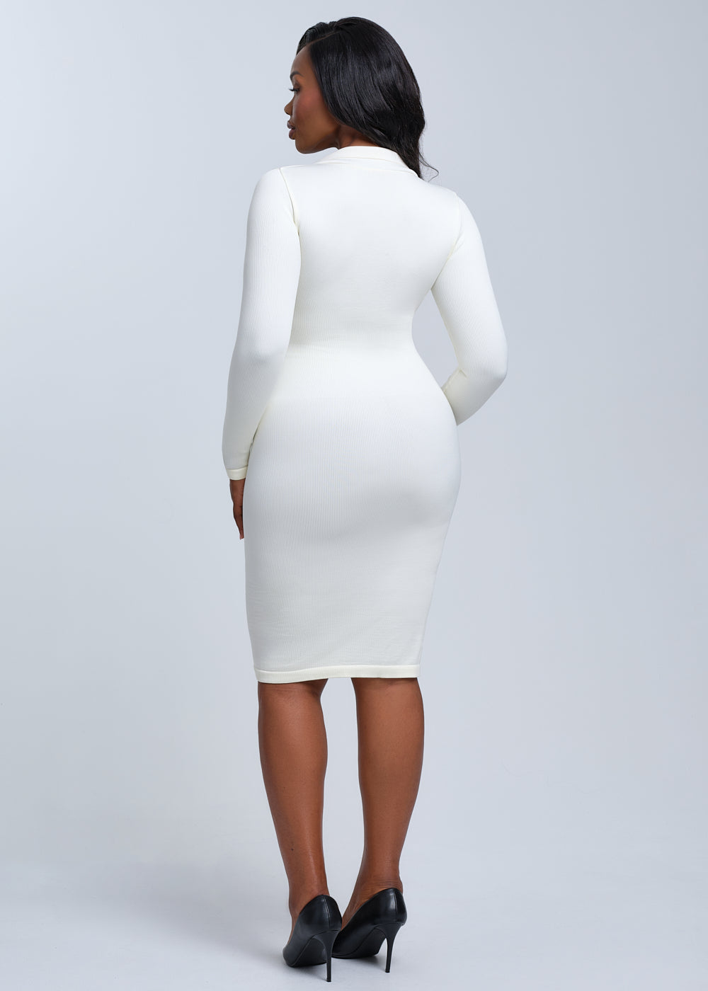 SnatchedKnit Front Button Collar Midi Dress