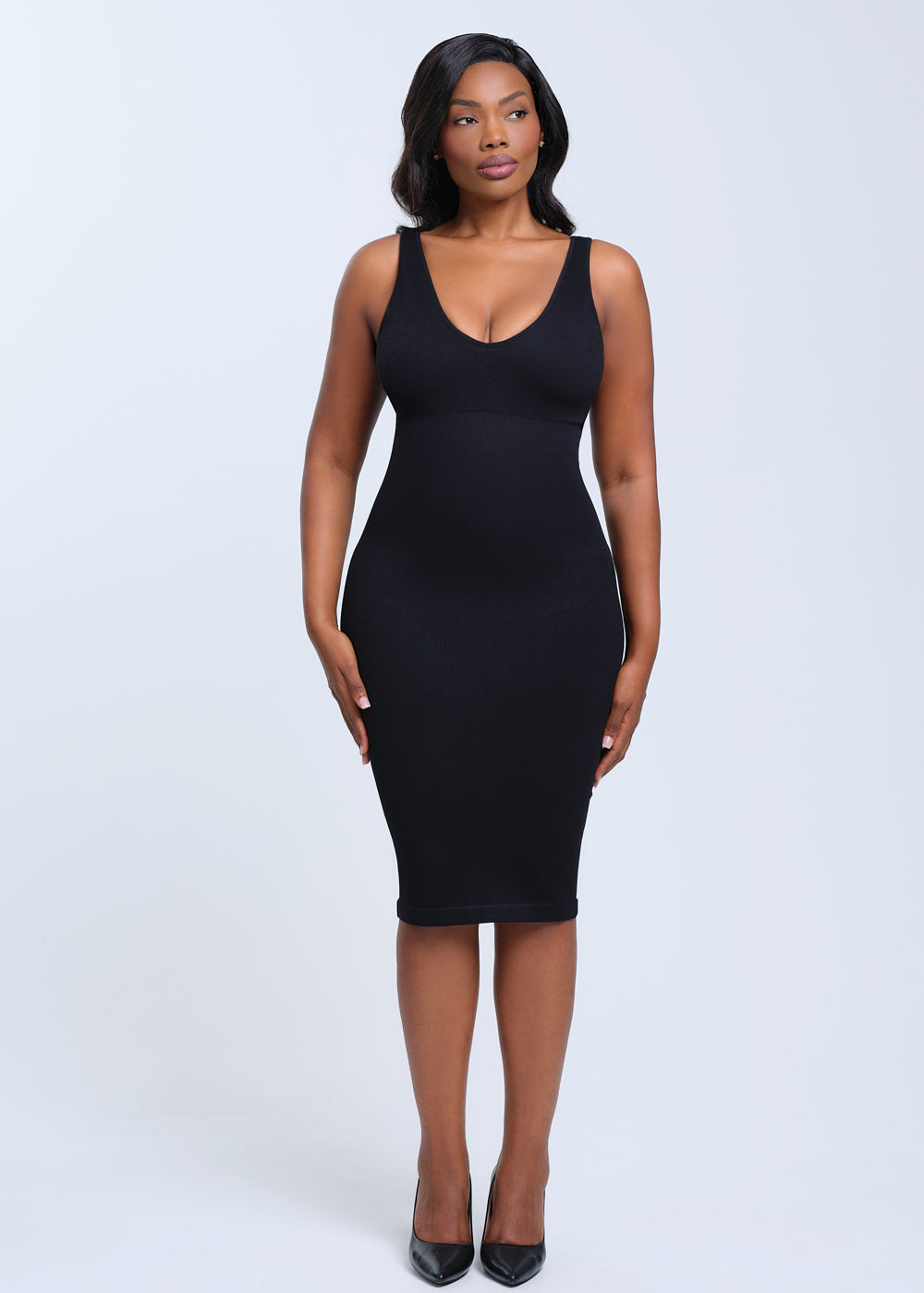 SnatchedKnit V-Neck Tank Midi Dress