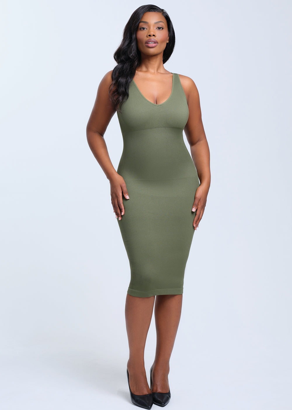 SnatchedKnit V-Neck Tank Midi Dress