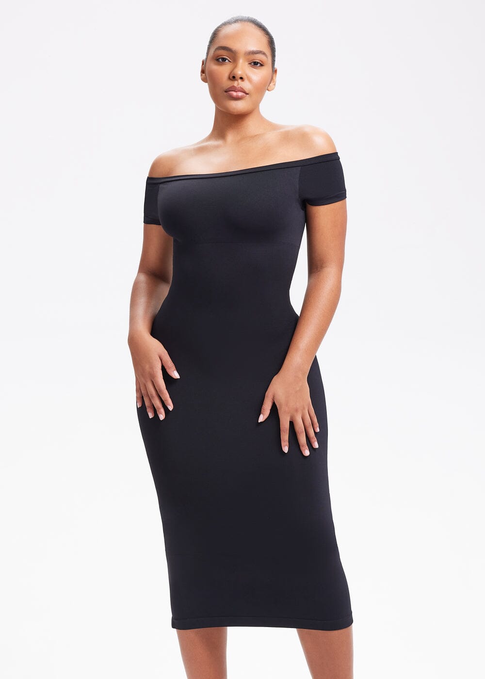 Off-Shoulder Midi Shapewear Dress - She's Waisted