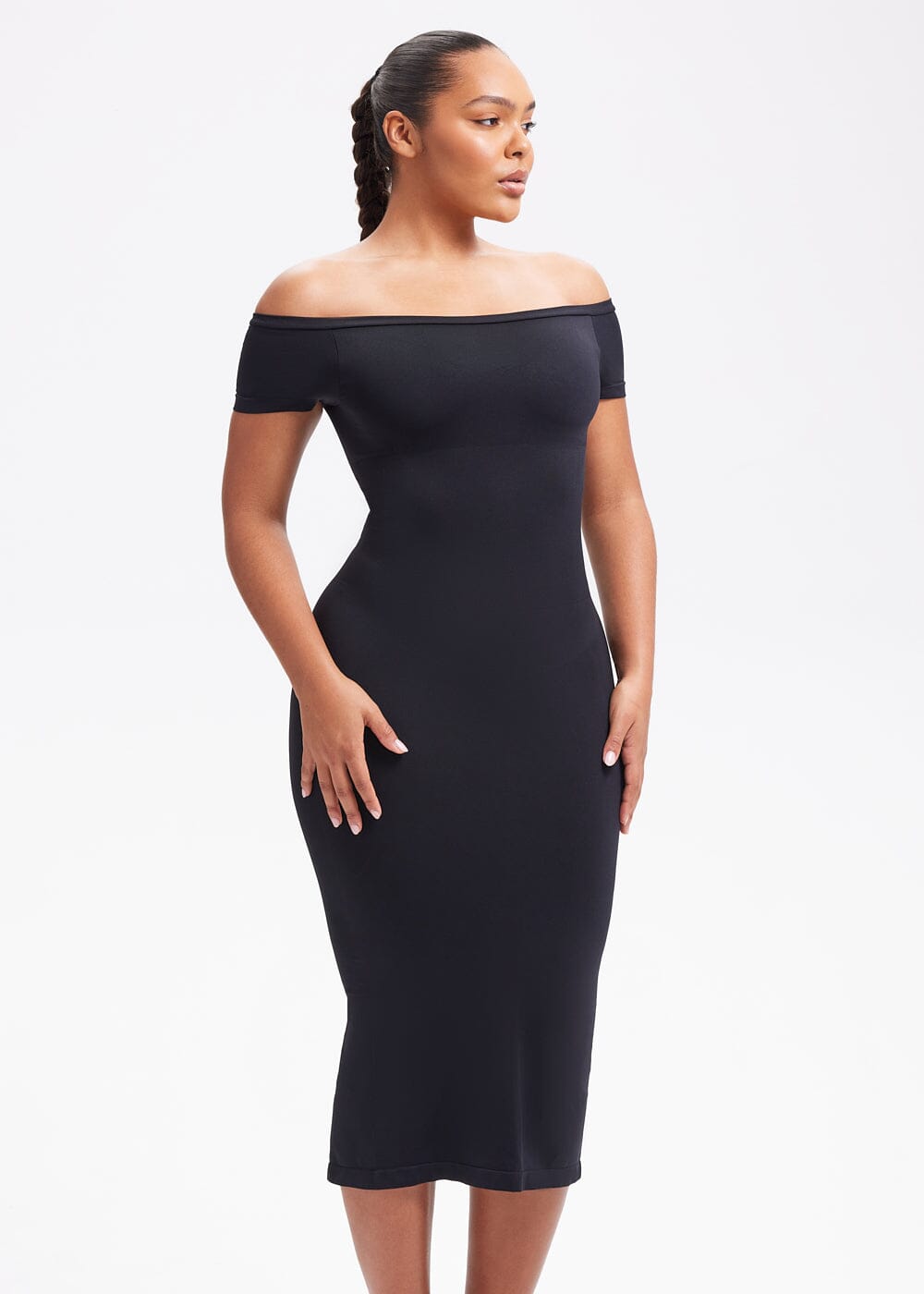 Off-Shoulder Midi Shapewear Dress - She's Waisted