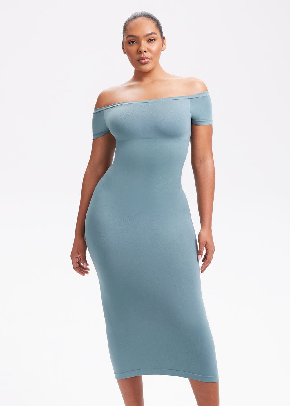 Off-Shoulder Midi Shapewear Dress - She's Waisted