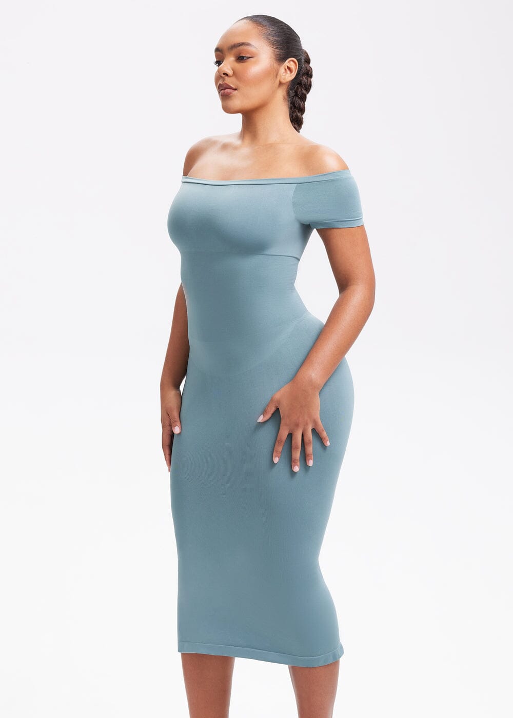 Off-Shoulder Midi Shapewear Dress - She's Waisted