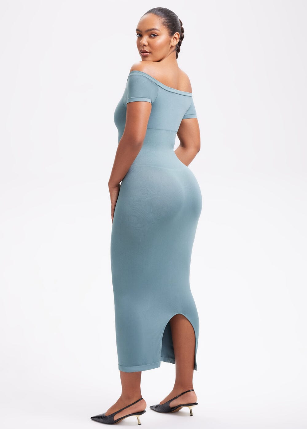 Off-Shoulder Midi Shapewear Dress - She's Waisted