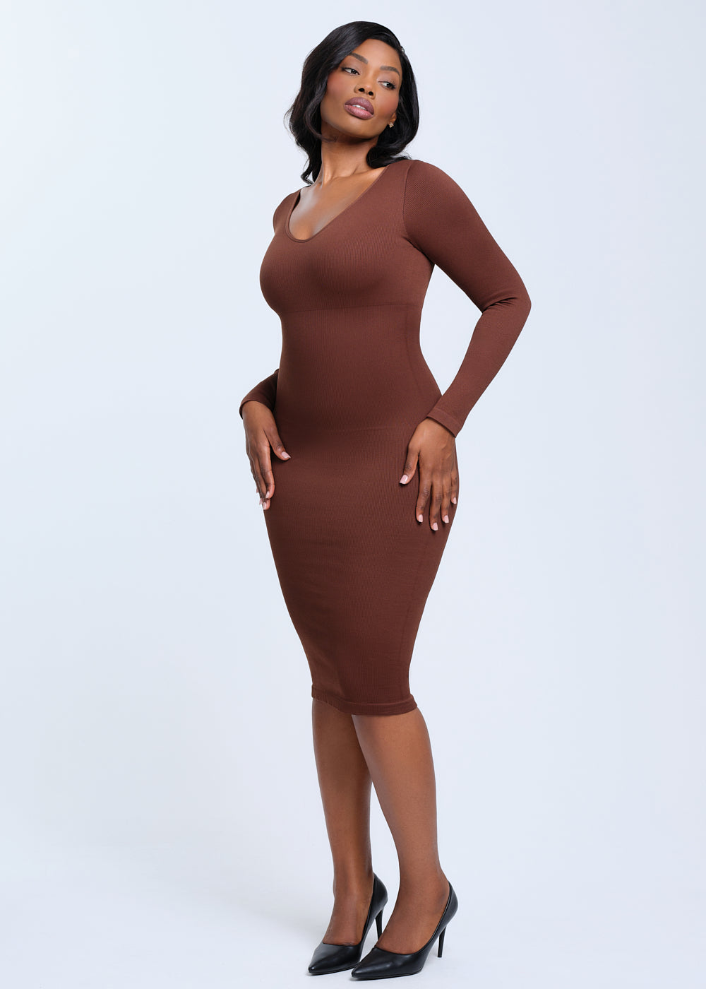 SnatchedKnit V-Neck Long Sleeve Sami Maxi Dress