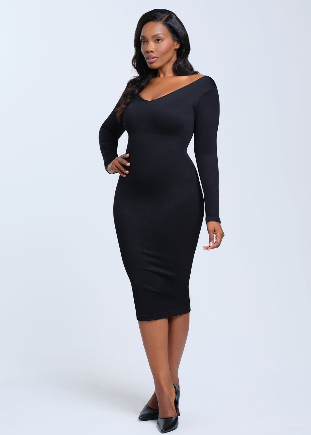 SnatchedKnit V-Neck Long Sleeve Sami Maxi Dress