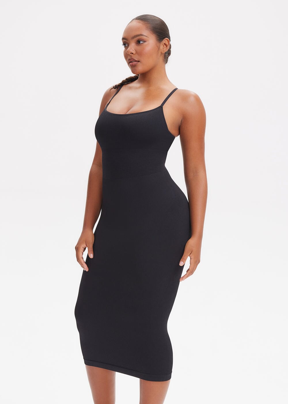 Spaghetti Strap Shapewear Dress Midi - She's Waisted