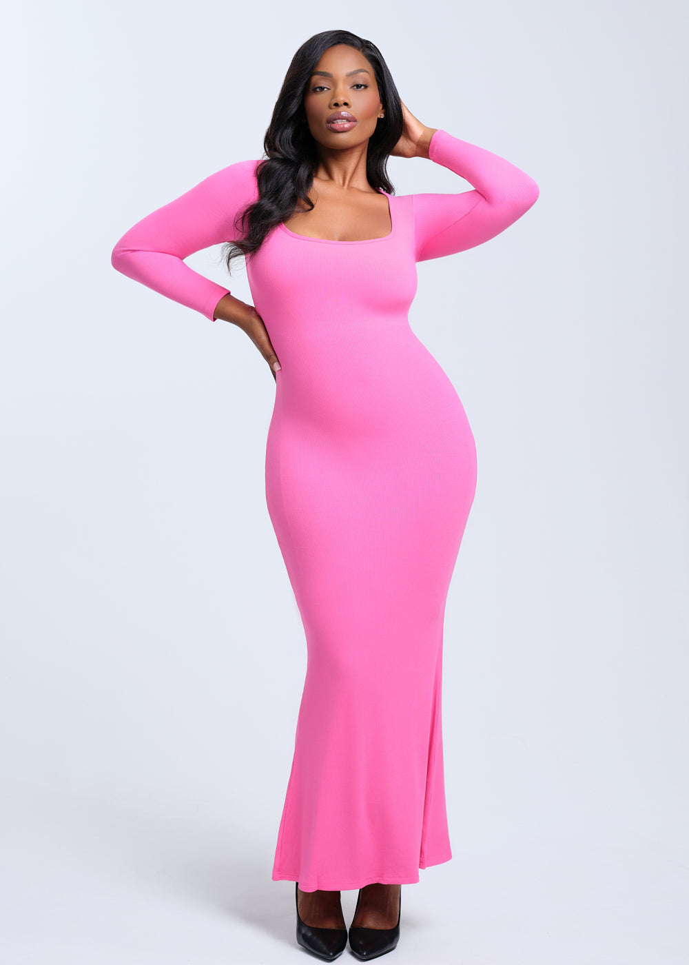 Secretsculpt Long Sleeve Midi Dress Pink / XL Secretsculpt Long Sleeve Midi Dress Pink / XL