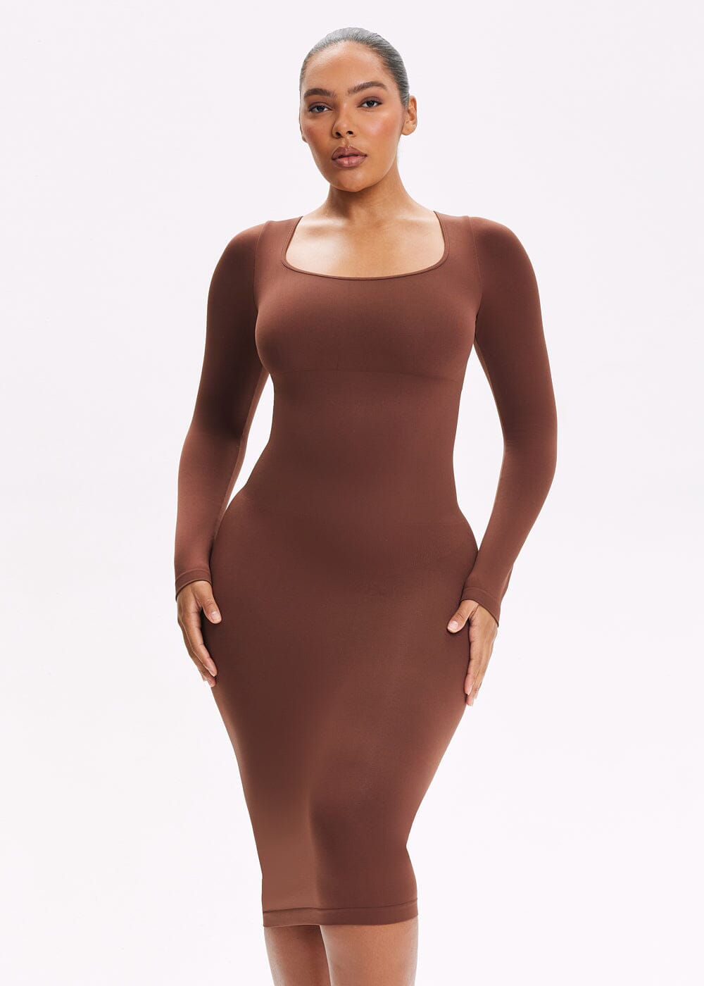 Shapewear Dress Square Neck Long Sleeve