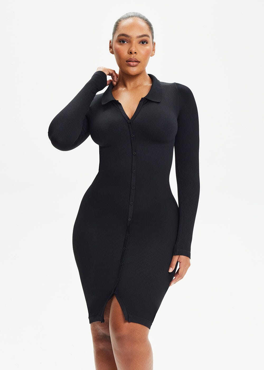 Shapewear Dress Front Button Collar - She's Waisted