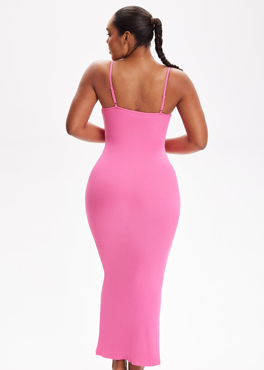 Built-In Shapewear Shorts Spaghetti Strap Midi Dress - She's Waisted