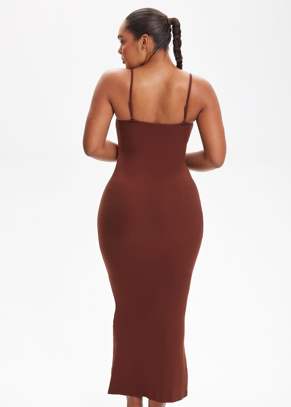 Built-In Shapewear Shorts Spaghetti Strap Midi Dress - She's Waisted