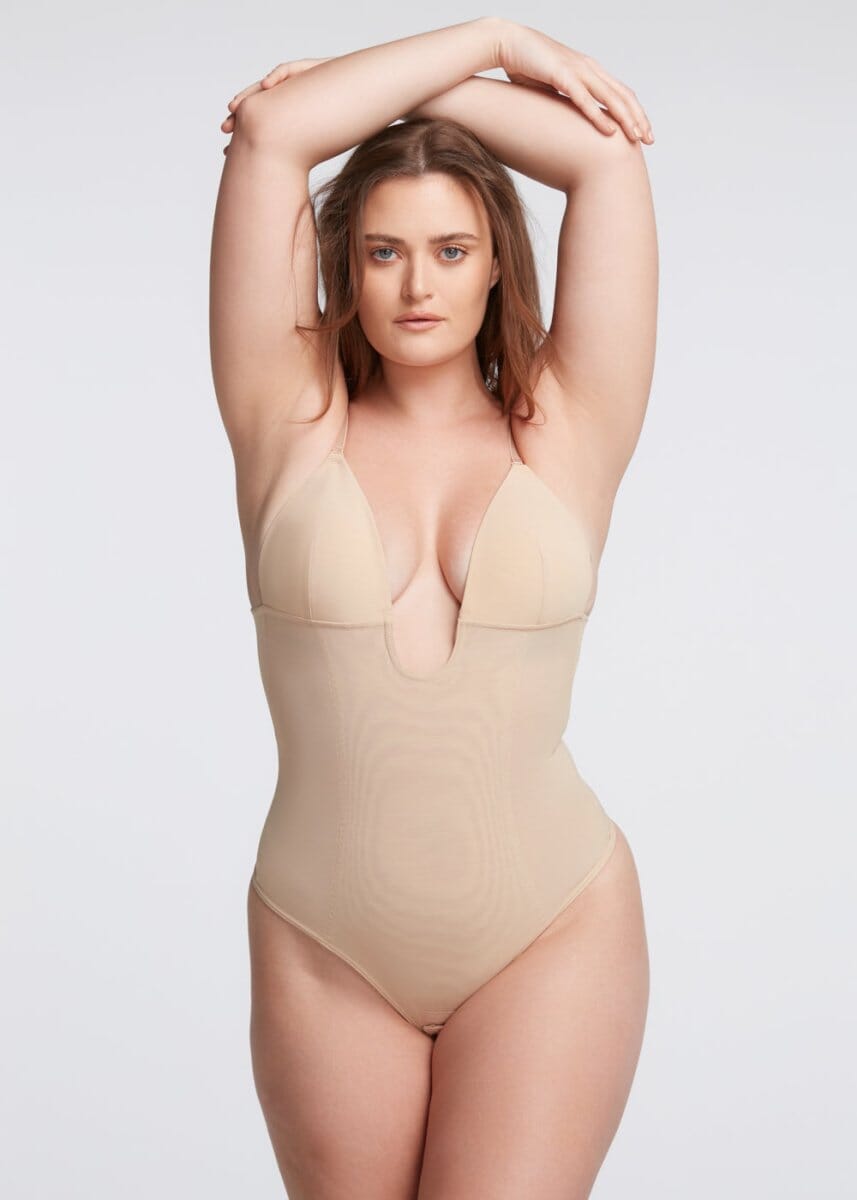 Plunge Shaping Bodysuit Thong - She's Waisted