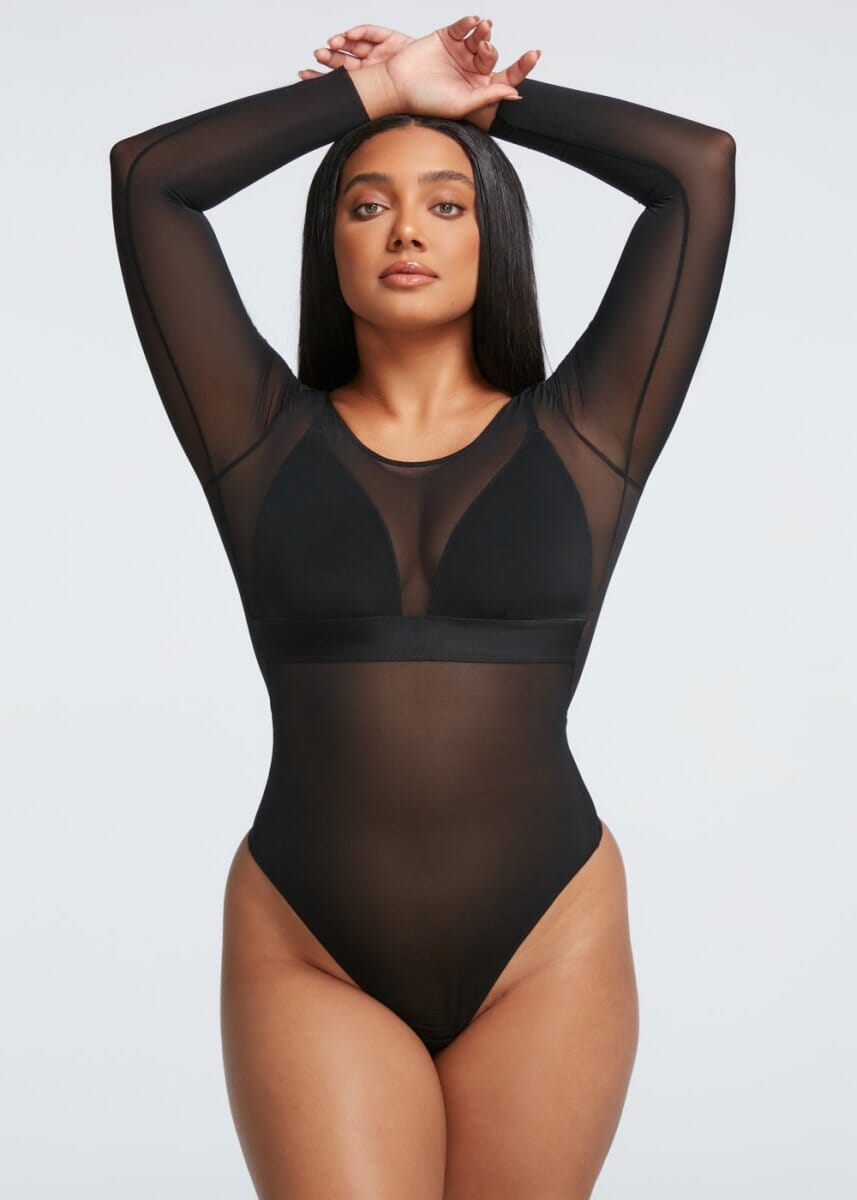 Black thong bodysuit top