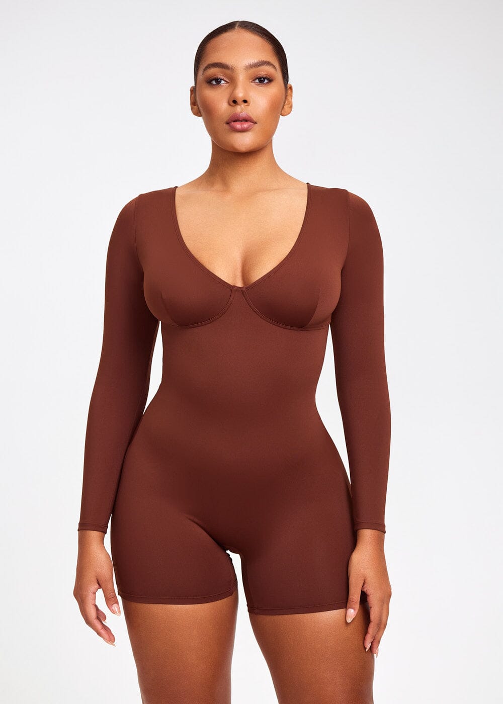 Long Sleeve Plunge Bodysuit Shorts