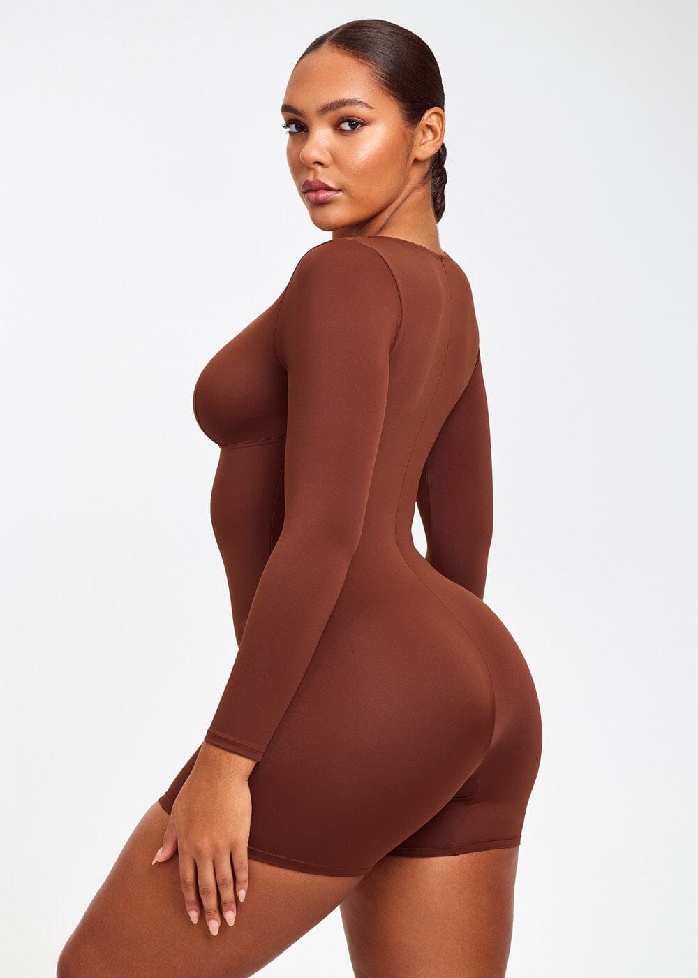 Long Sleeve Plunge Bodysuit Shorts