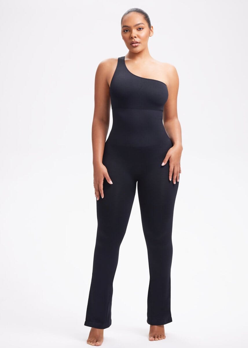 One-shoulder Flare Snatching Jumpsuit - She's Waisted