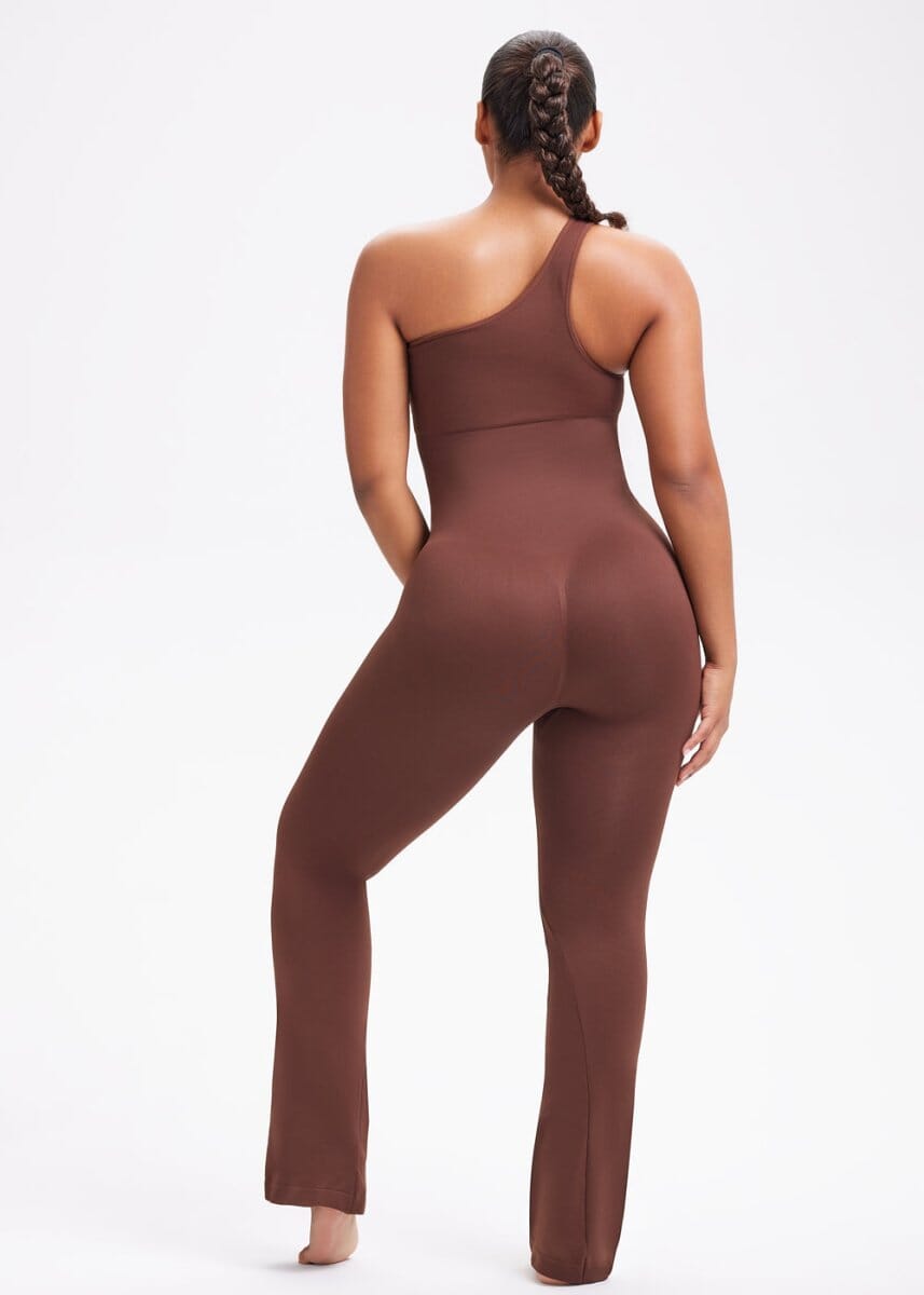One-shoulder Flare Snatching Jumpsuit - She's Waisted