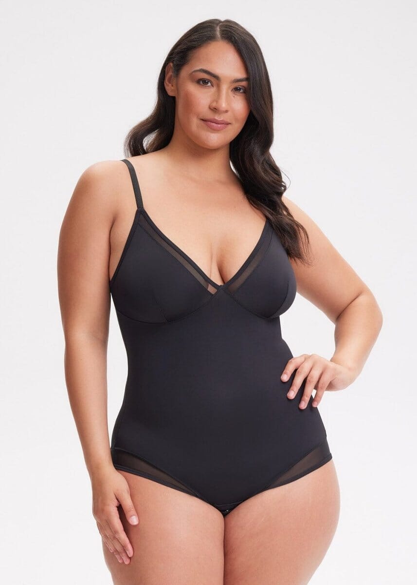 V-Neck Mesh Shaping Bodysuit - She's Waisted