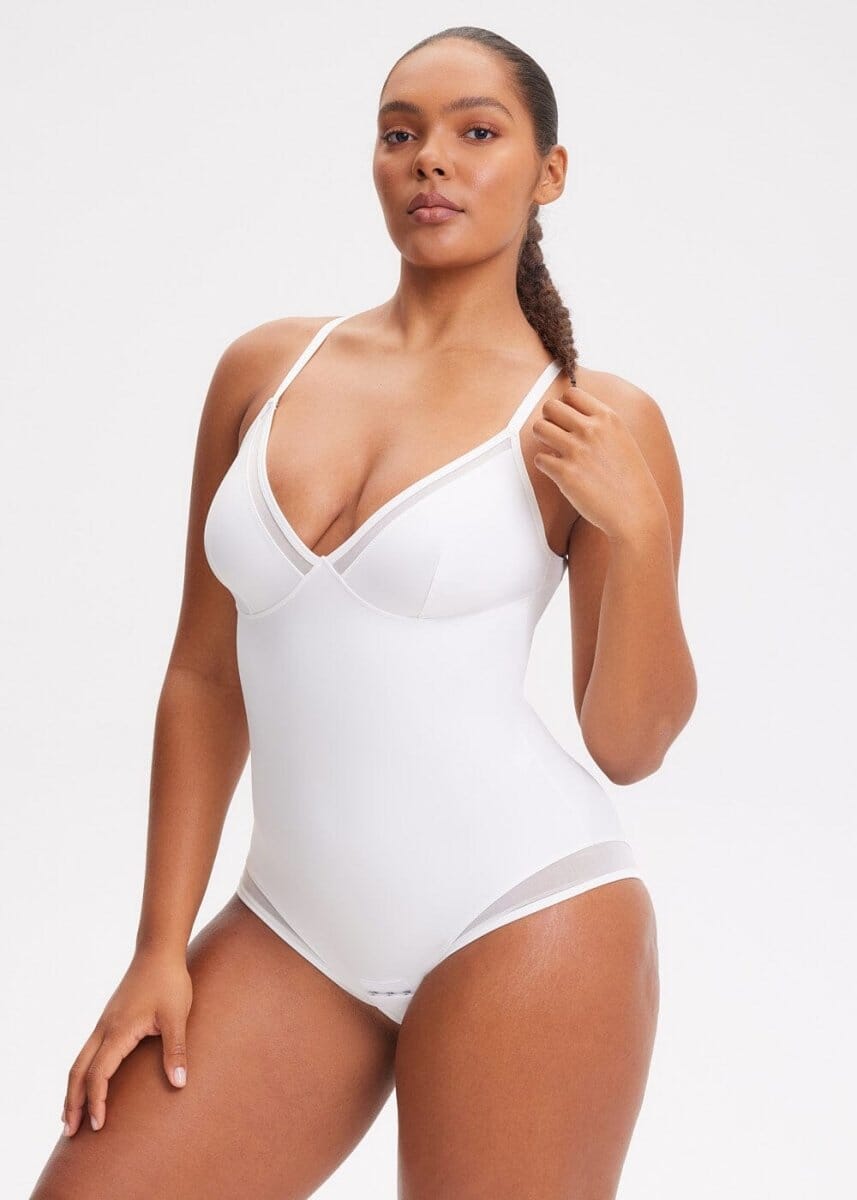 V-Neck Mesh Shaping Bodysuit - She's Waisted