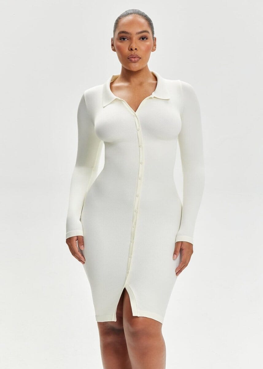 Shapewear Dress Front Button Collar - She's Waisted