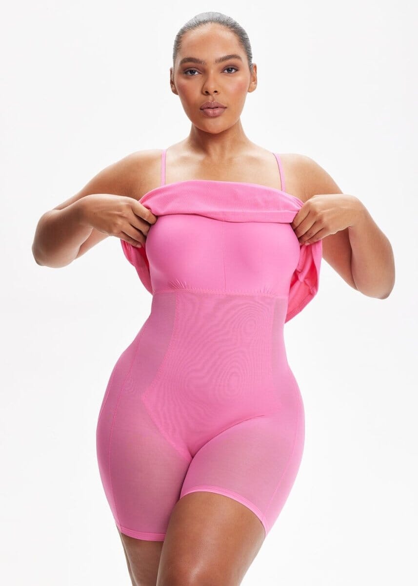 Built-In Shapewear Shorts Spaghetti Strap Midi Dress - She's Waisted