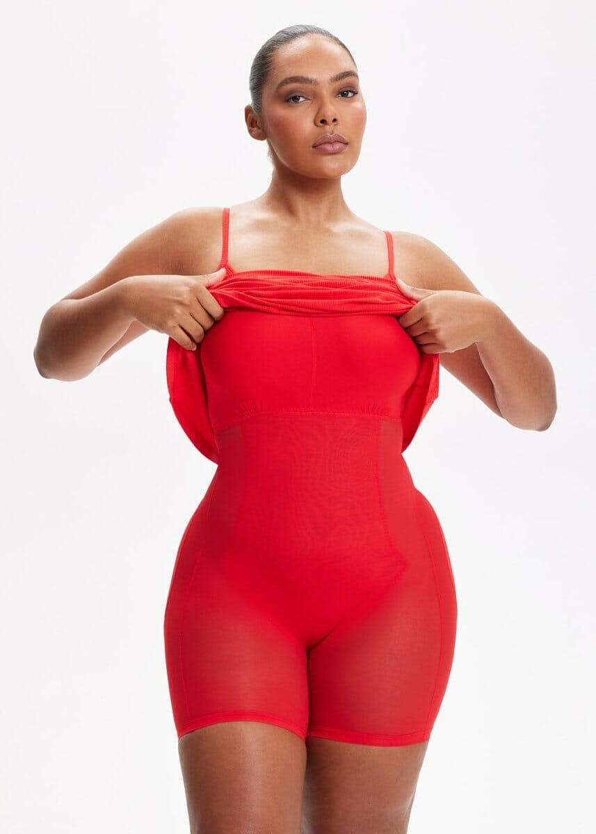 Built-In Shapewear Shorts Spaghetti Strap Midi Dress - She's Waisted