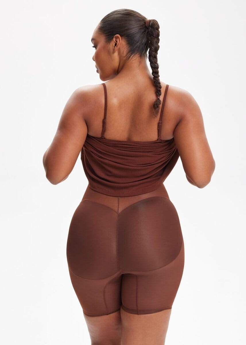 Built-In Shapewear Shorts Spaghetti Strap Midi Dress - She's Waisted