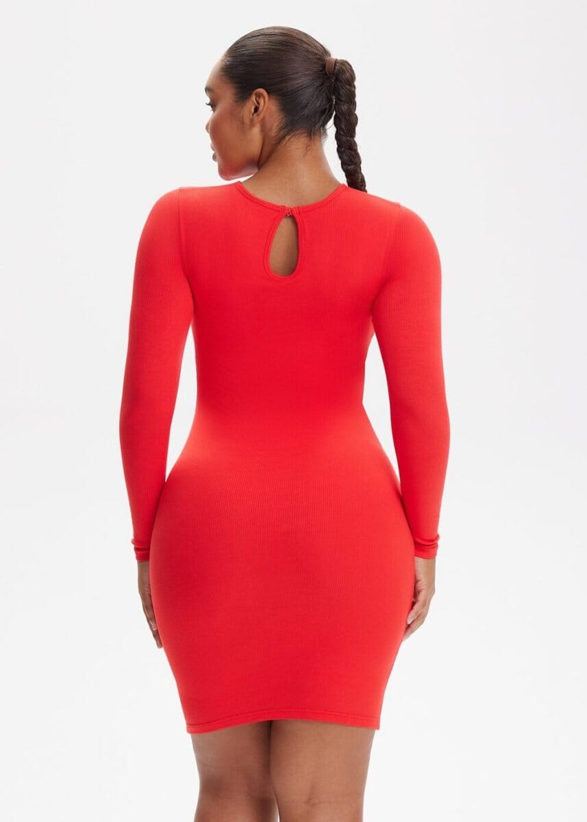 Built-In Shapewear Shorts Long Sleeve Above Knee - She's Waisted