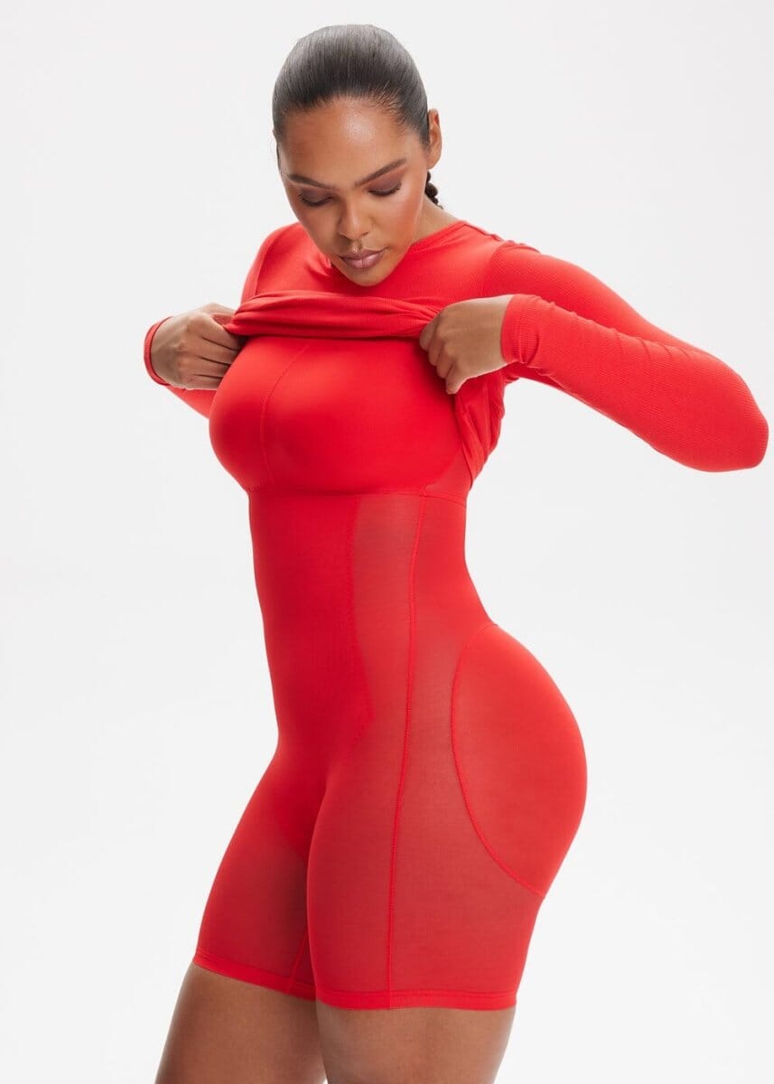 Built-In Shapewear Shorts Long Sleeve Above Knee - She's Waisted