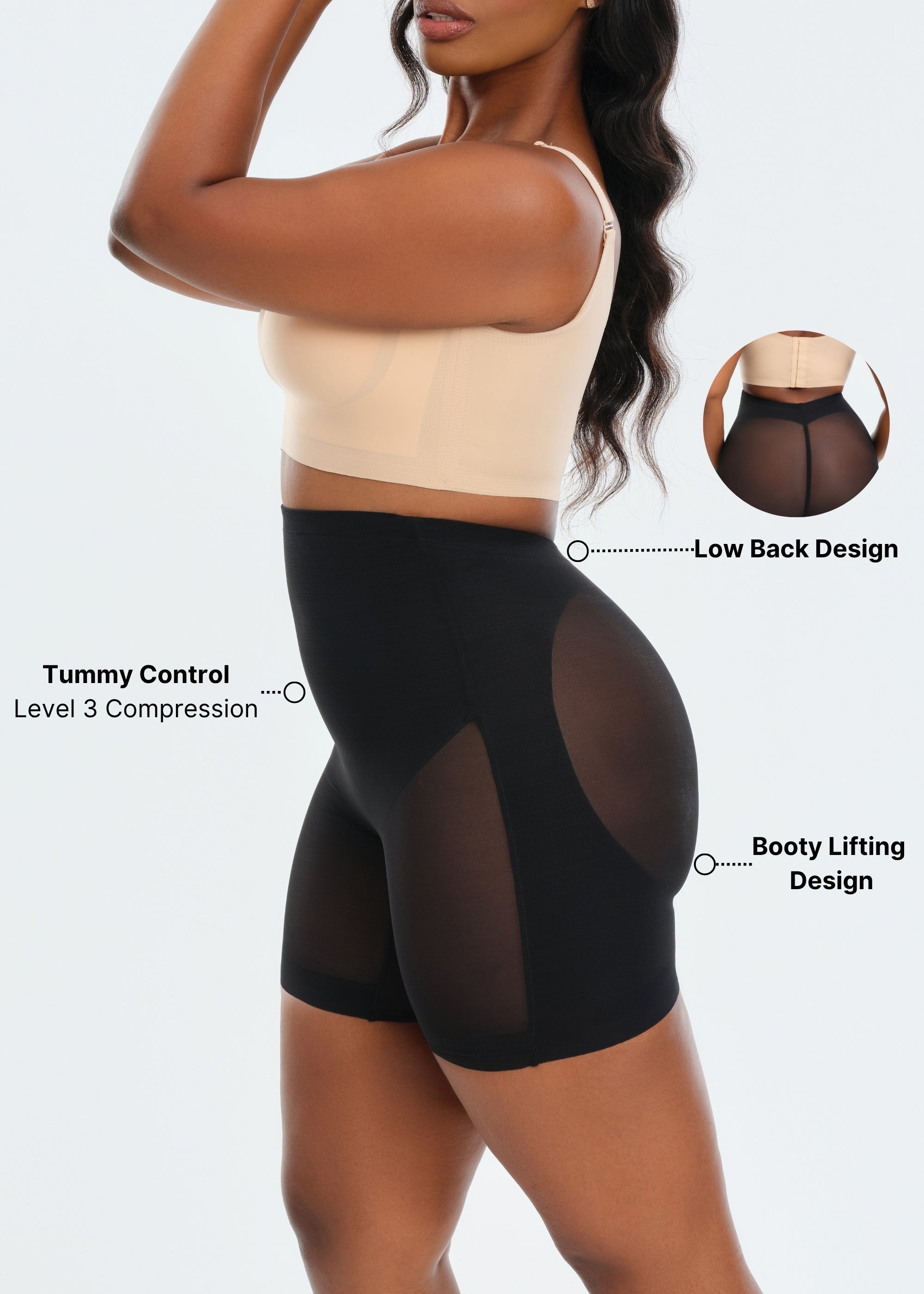 PowerMesh Low Back Mid-Waist Shorts