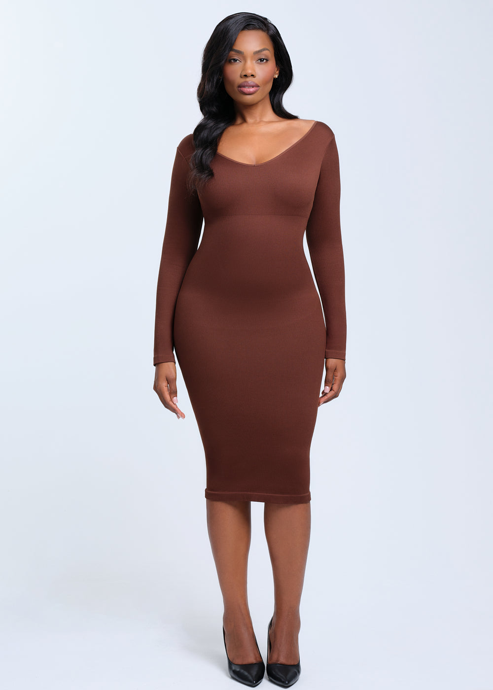 SnatchedKnit V-Neck Long Sleeve Sami Maxi Dress