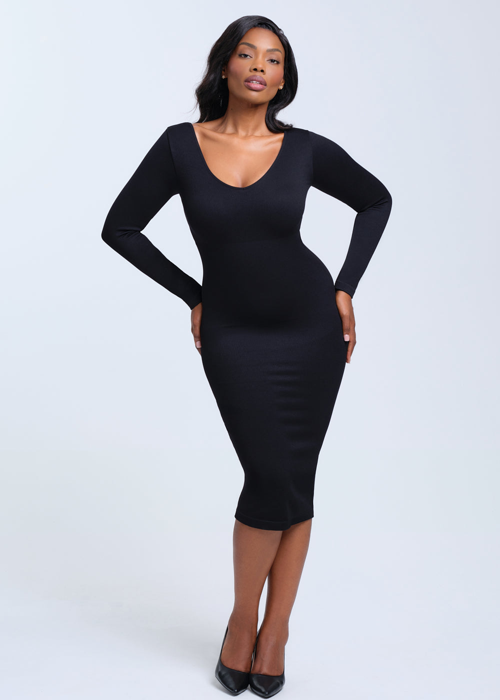 SnatchedKnit V-Neck Long Sleeve Sami Maxi Dress