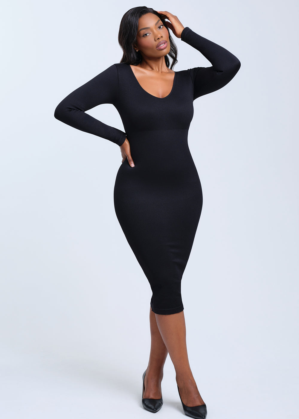SnatchedKnit V-Neck Long Sleeve Sami Maxi Dress