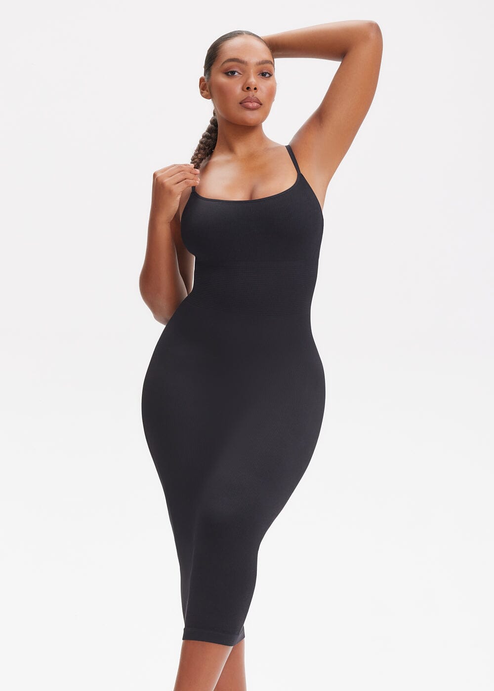 Spaghetti Strap Shapewear Dress Midi - She's Waisted