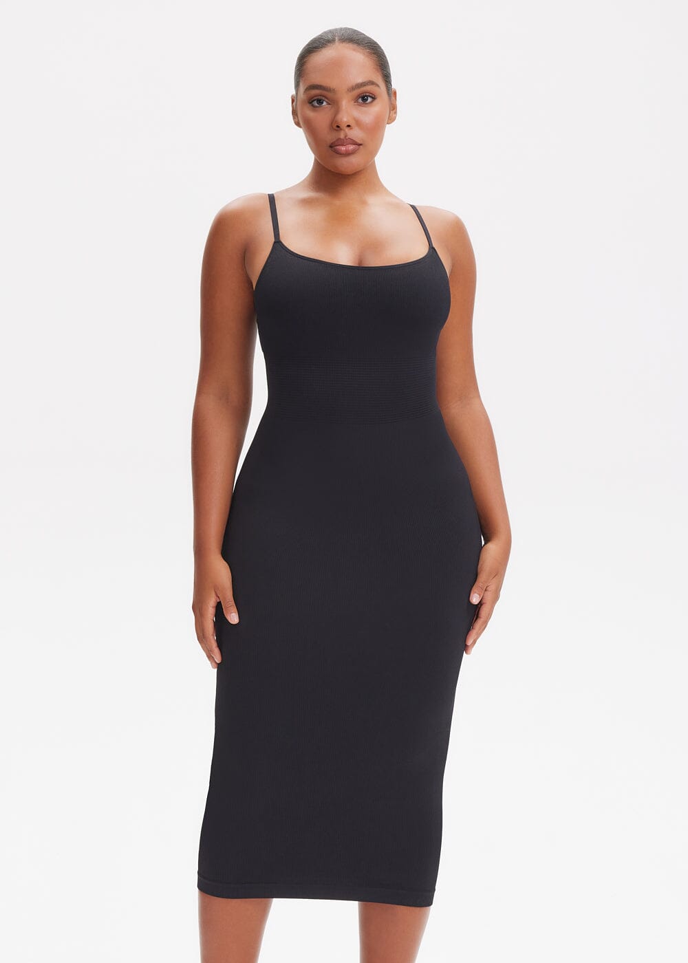 Spaghetti Strap Shapewear Dress Midi - She's Waisted