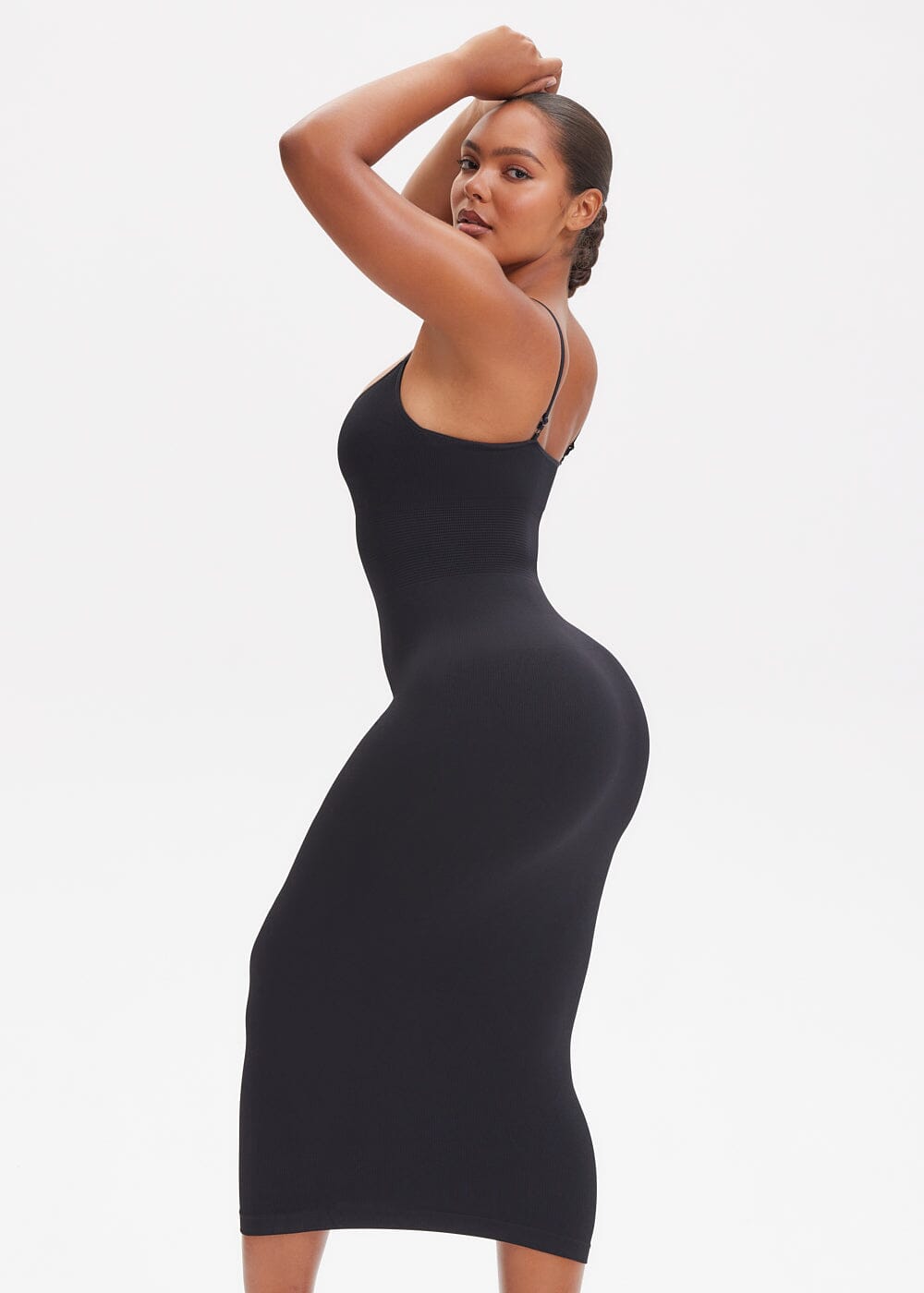 Spaghetti Strap Shapewear Dress Midi - She's Waisted