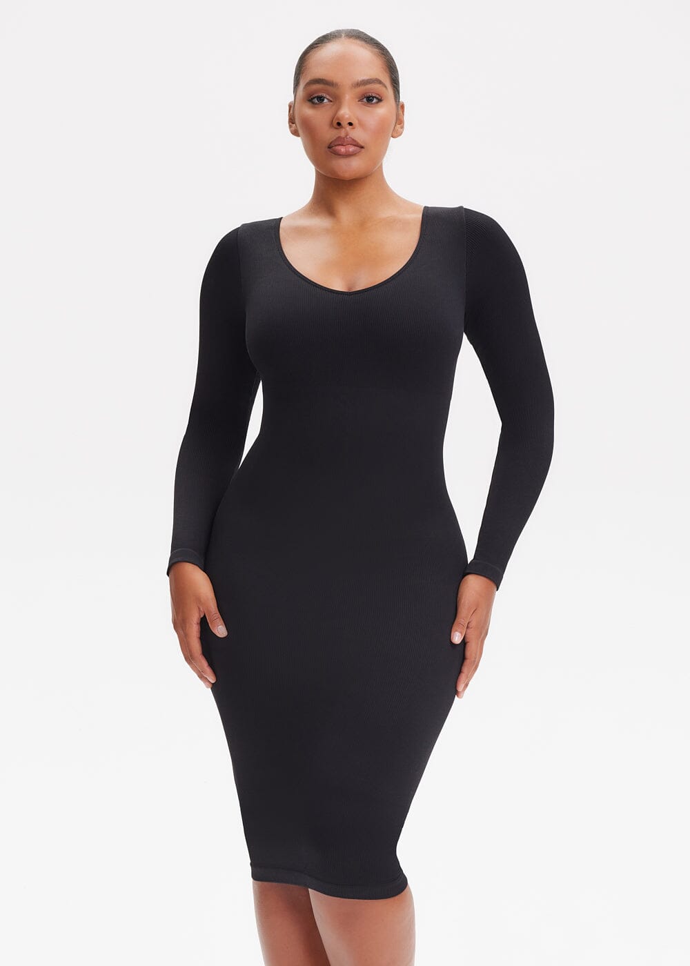 Shapewear Dress V-Neck Long Sleeve - She's Waisted