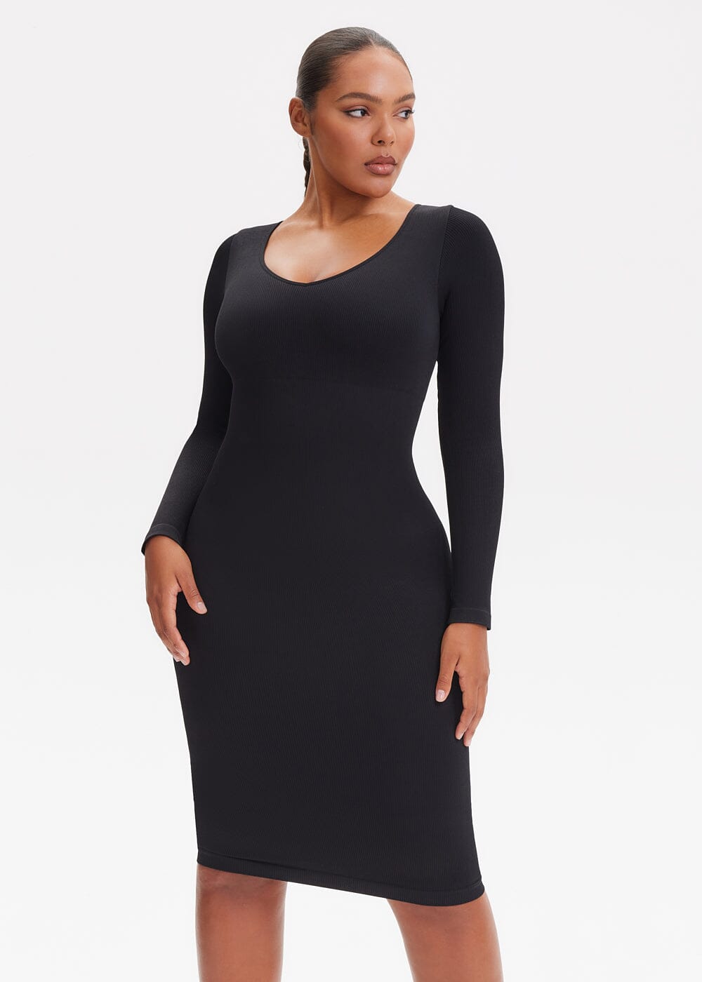 Shapewear Dress V-Neck Long Sleeve - She's Waisted