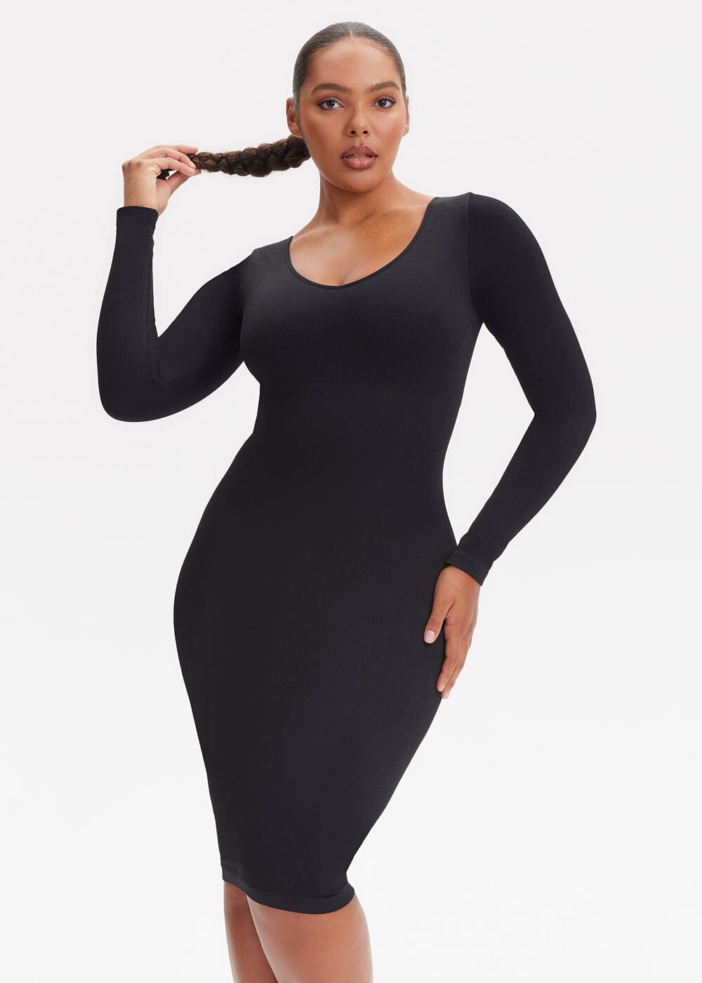 Shapewear Dress V-Neck Long Sleeve - She's Waisted