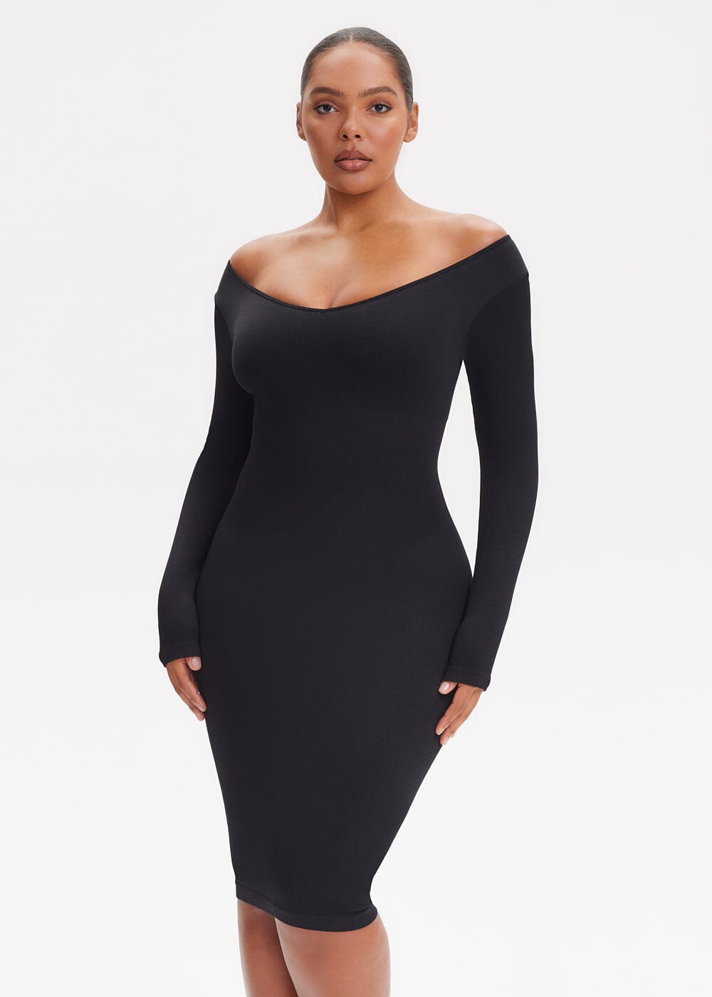 Shapewear Dress V-Neck Long Sleeve - She's Waisted