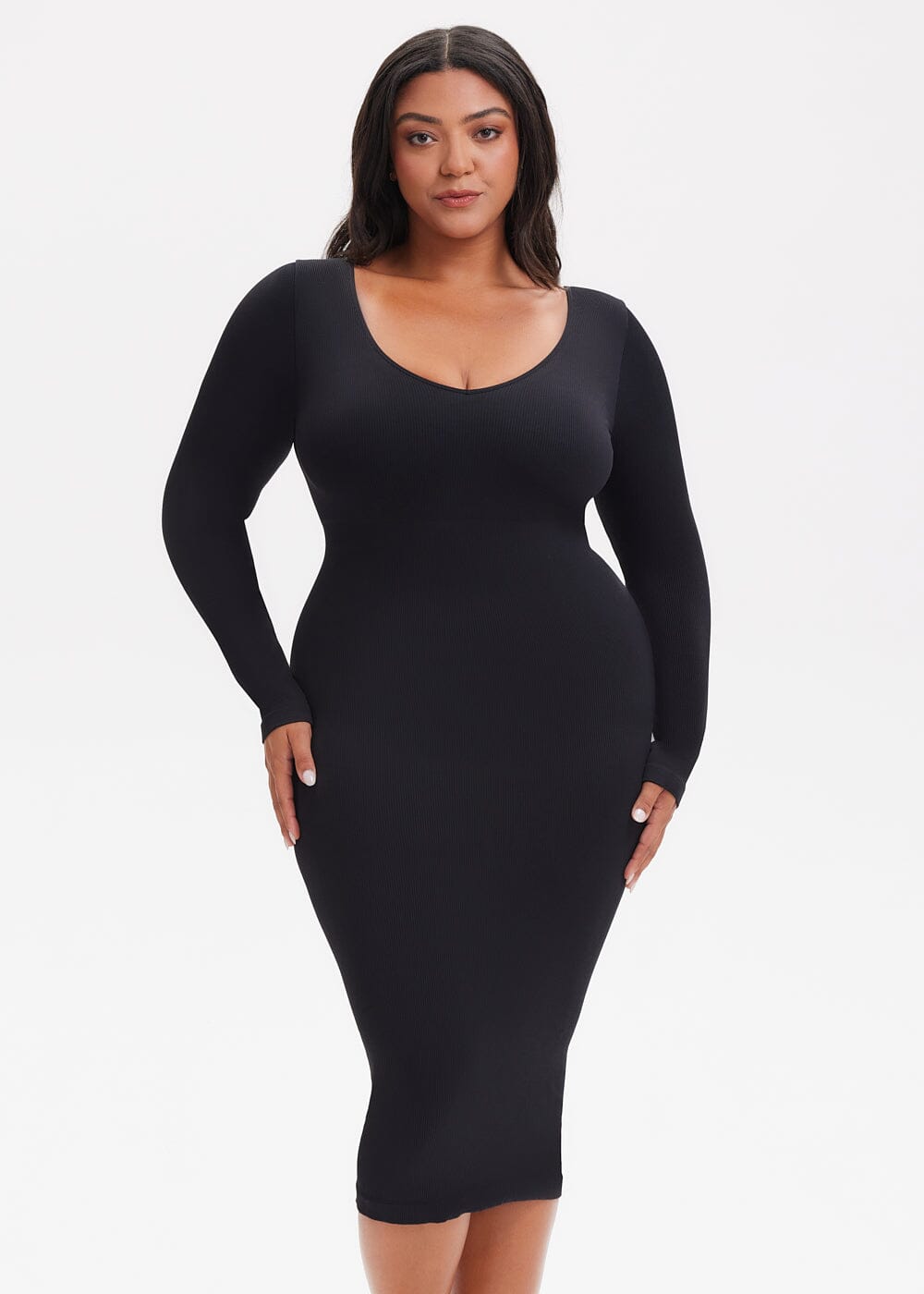 Shapewear Dress V-Neck Long Sleeve - She's Waisted