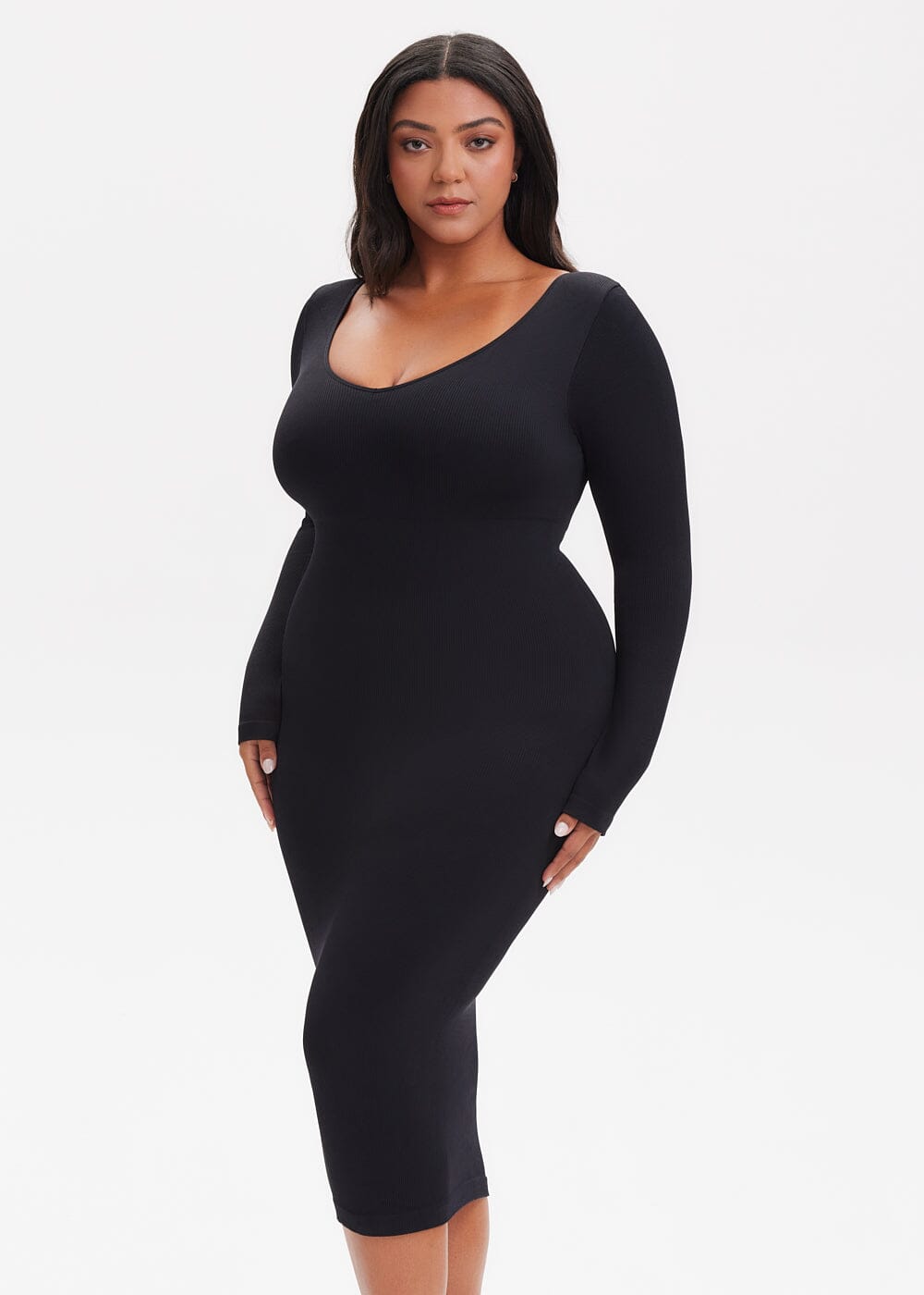 Shapewear Dress V-Neck Long Sleeve - She's Waisted