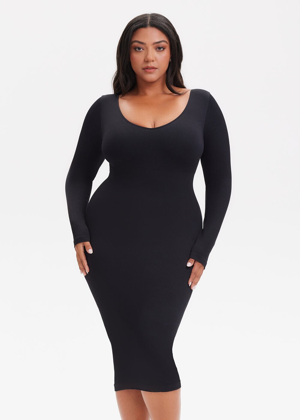 Shapewear Dress V-Neck Long Sleeve - She's Waisted