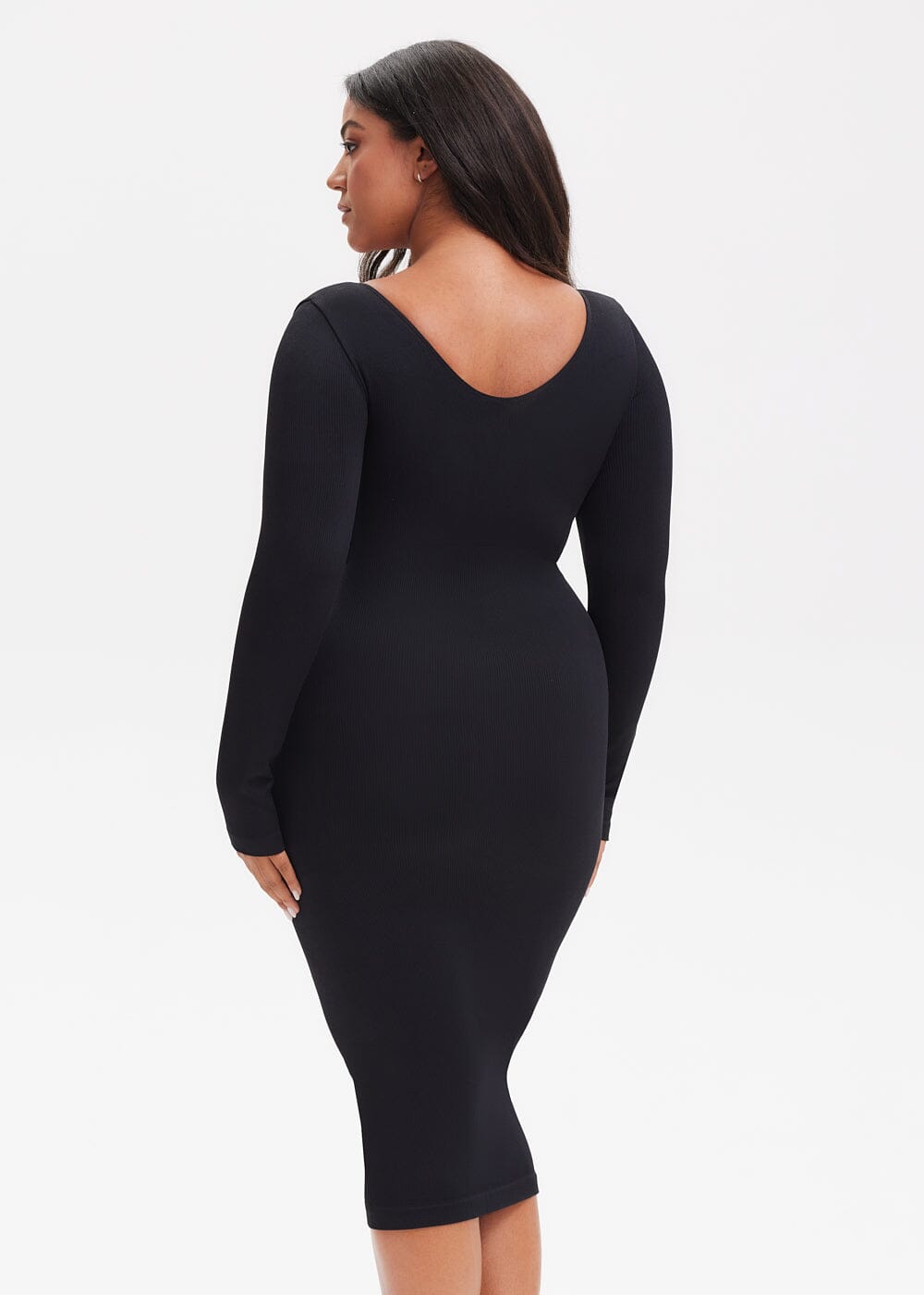 Shapewear Dress V-Neck Long Sleeve - She's Waisted