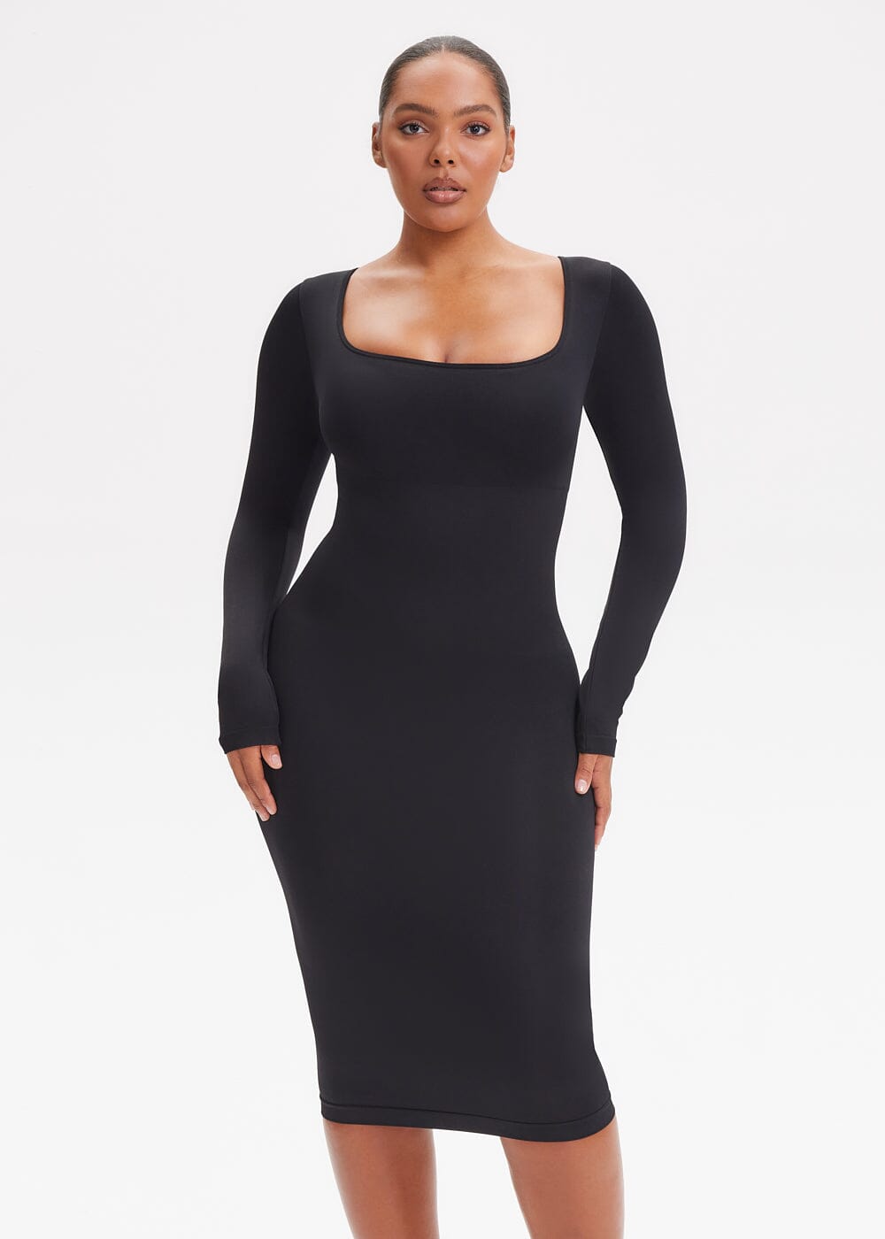 Shapewear Dress Square Neck Long Sleeve - She's Waisted