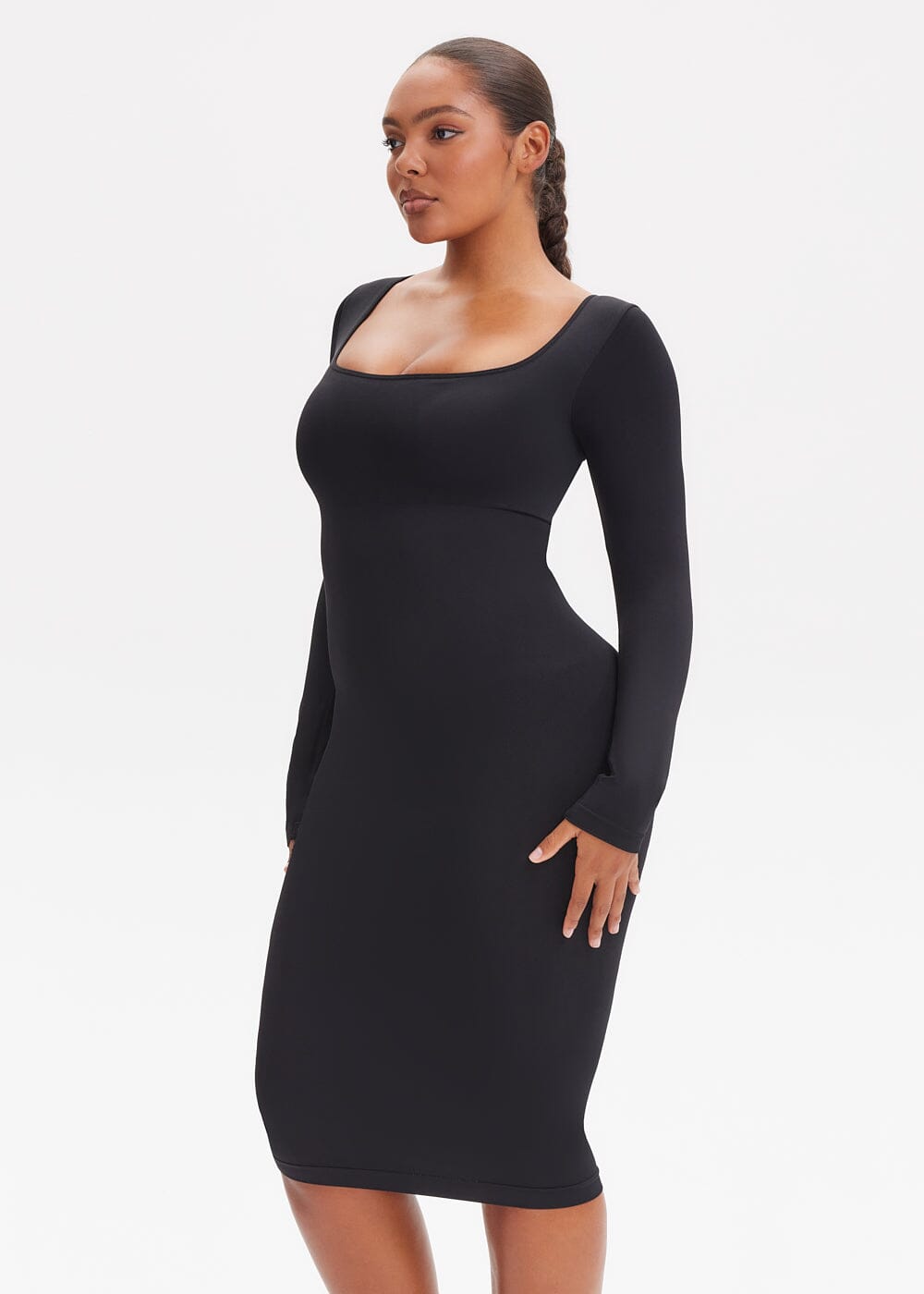 Shapewear Dress Square Neck Long Sleeve - She's Waisted