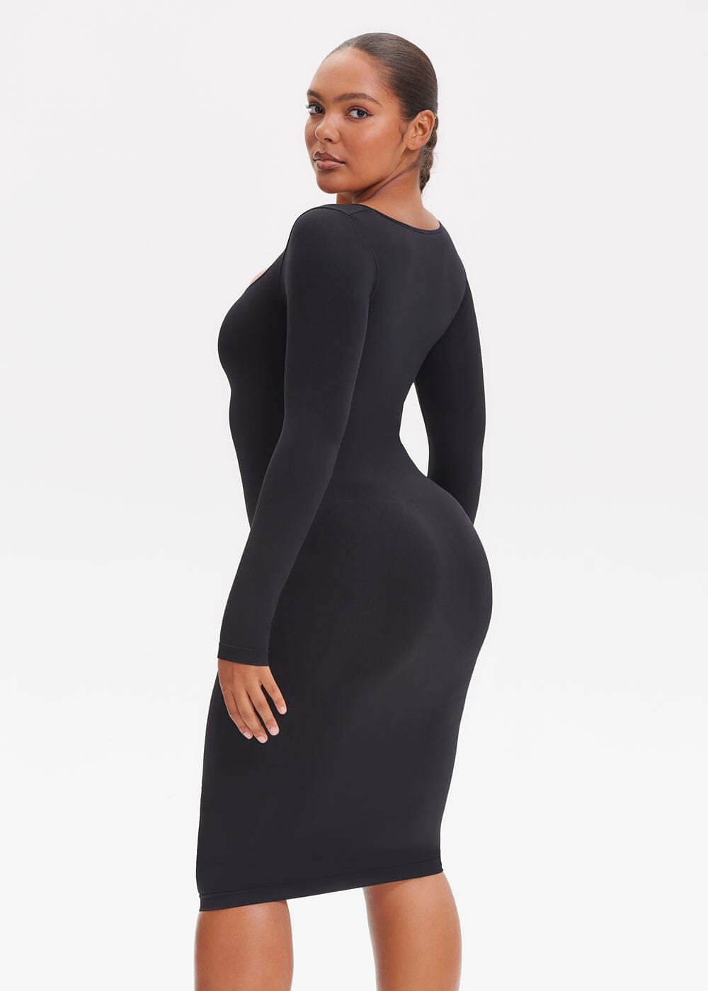 Shapewear Dress Square Neck Long Sleeve - She's Waisted