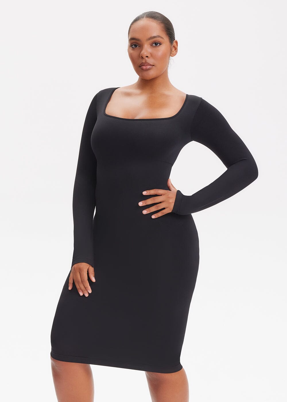 Shapewear Dress Square Neck Long Sleeve - She's Waisted