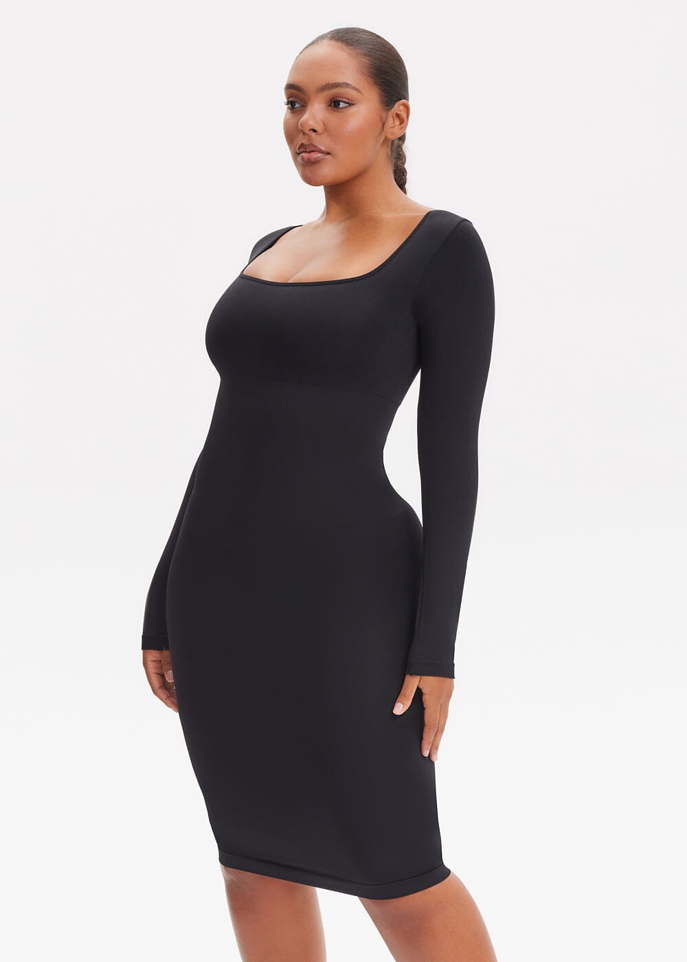 Shapewear Dress Square Neck Long Sleeve - She's Waisted